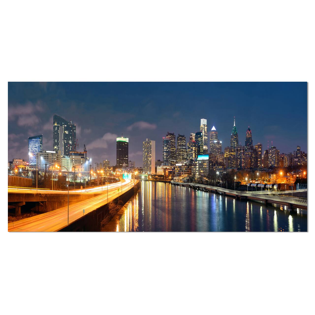 Designart - Philadelphia Skyline at Night - Cityscape Canvas Print